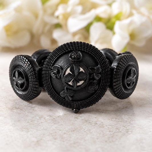Rare Antique Victorian Irish Bog Oak Shamrock Bracelet