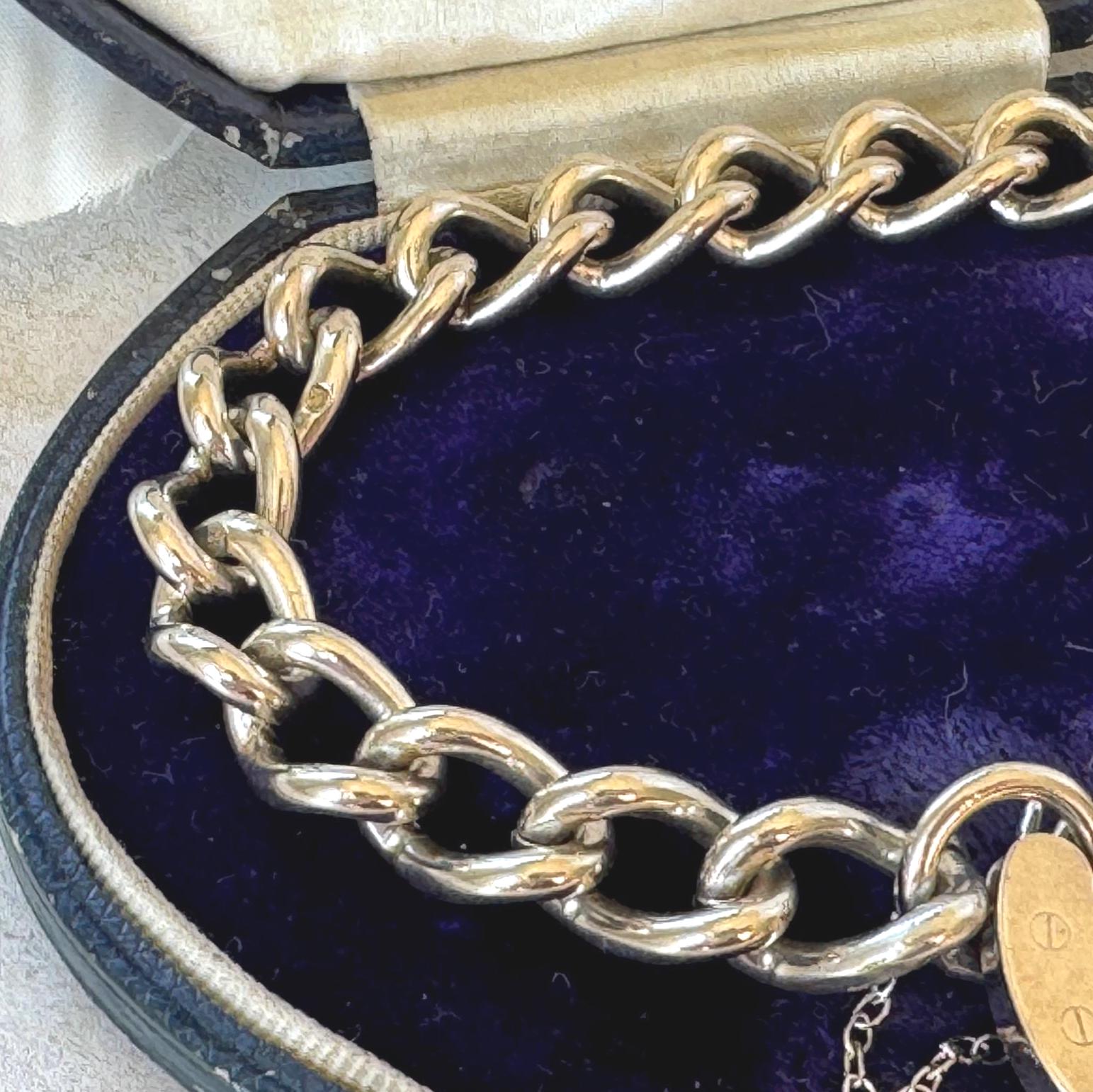 Vintage 1970s Chunky Sterling Silver Heart Padlock Bracelet, Fred Manshaw 1974 London Hallmarks