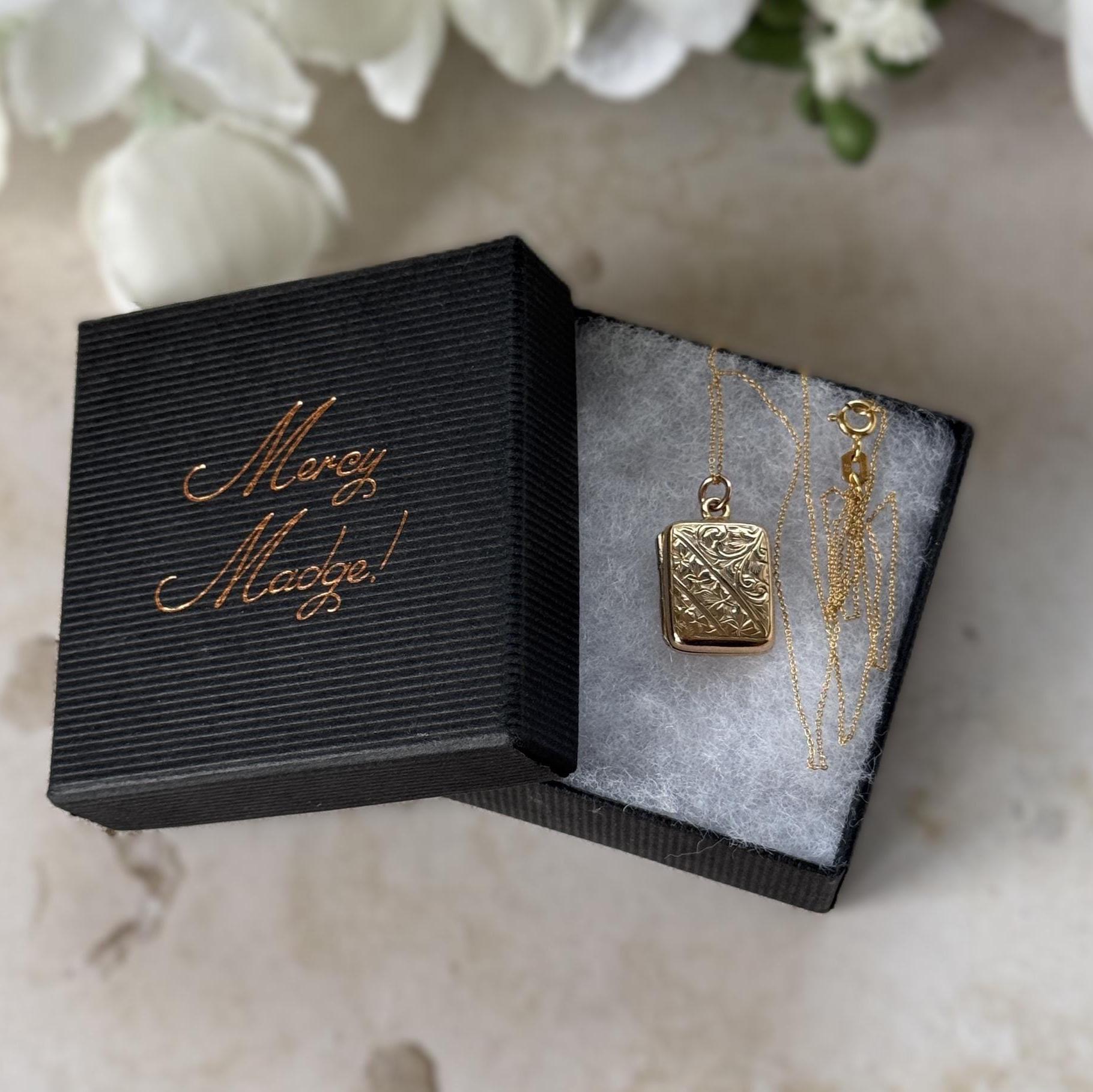 Antique Victorian Rolled Gold Rectangular Locket & Gold Filled Chain | 2-Sided Floral Engraved Pendant Necklace