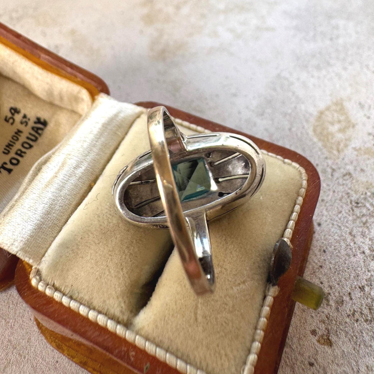 Antique 1920s Art Deco Blue Paste Topaz & Enamel Silver Ring, 9ct Gold Band