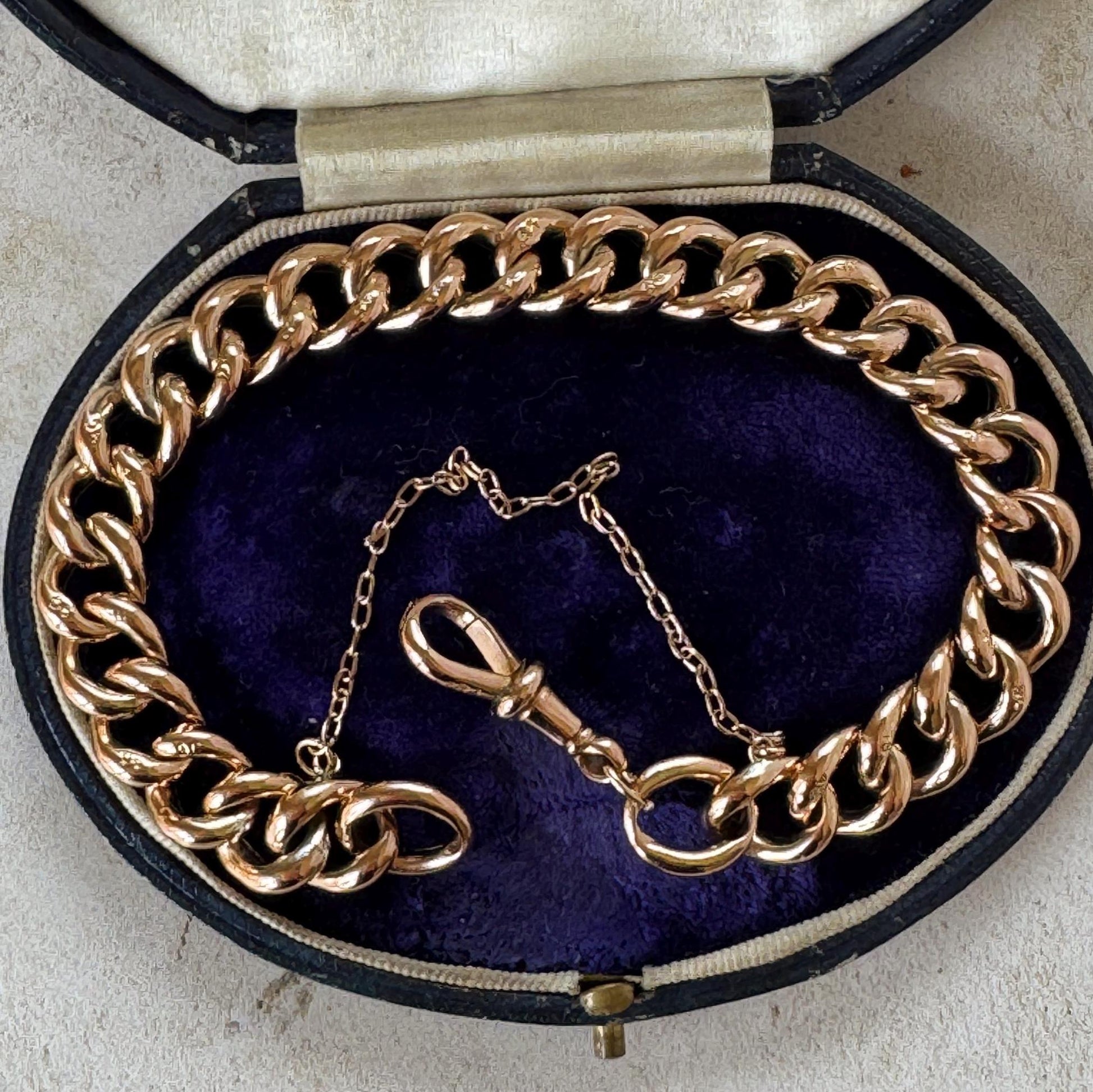 Antique Victorian 9ct Rose Gold Watch Chain Style Bracelet | Unisex Chunky Curb Chain with Dog Clip