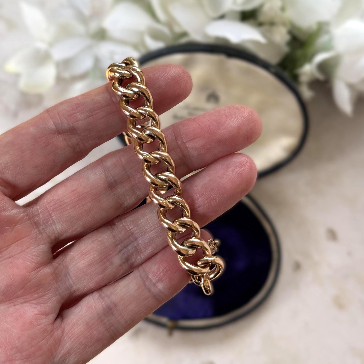 Antique Victorian 9ct Rose Gold Watch Chain Style Bracelet | Unisex Chunky Curb Chain with Dog Clip