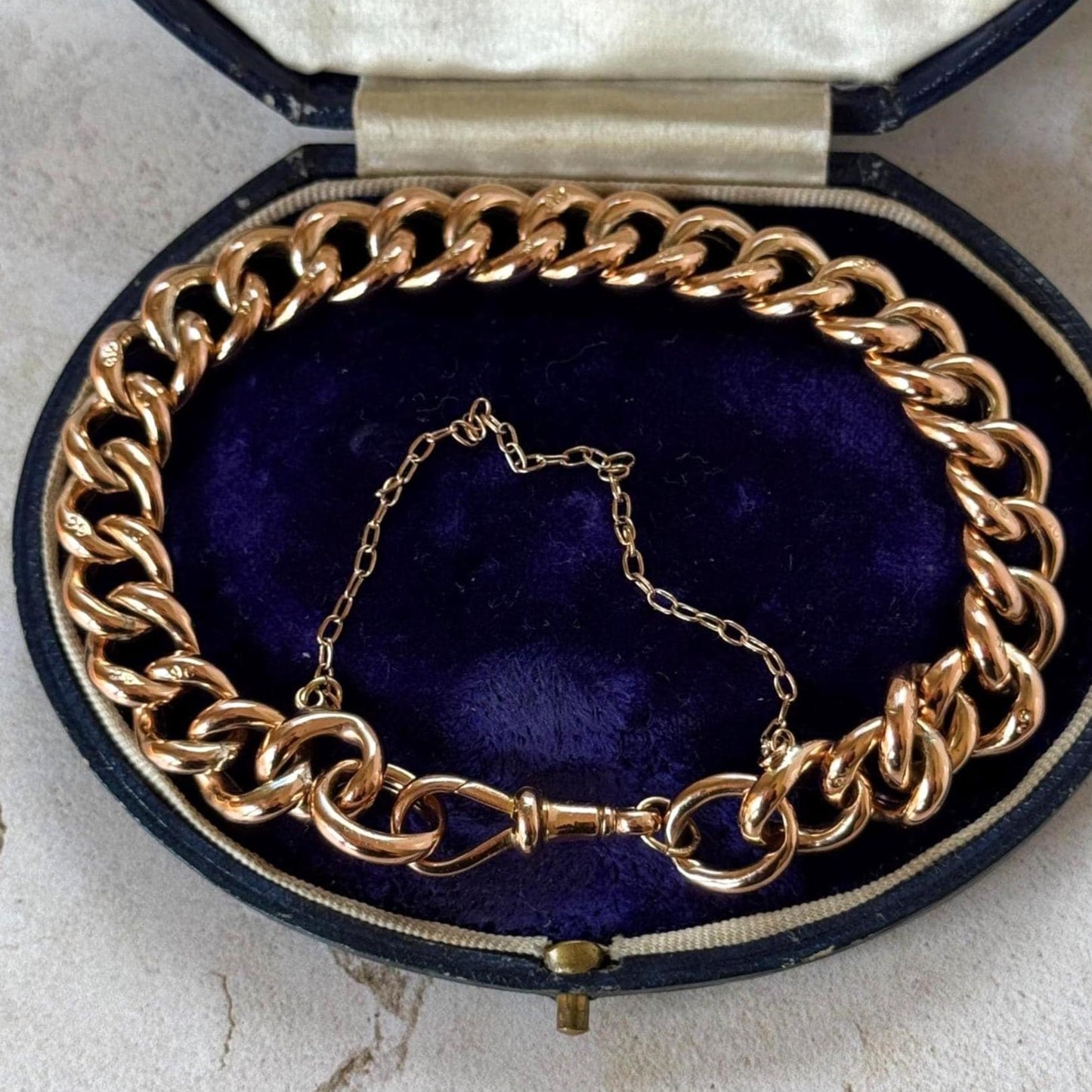 Antique Victorian 9ct Rose Gold Watch Chain Style Bracelet | Unisex Chunky Curb Chain with Dog Clip