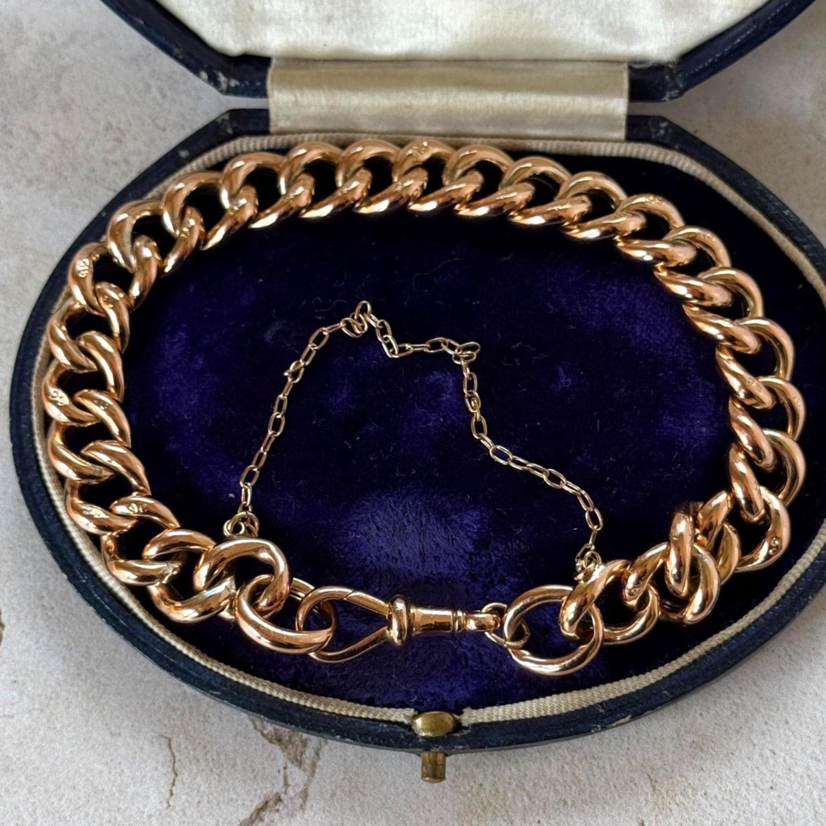 Antique Victorian 9ct Rose Gold Watch Chain Style Bracelet | Unisex Chunky Curb Chain with Dog Clip