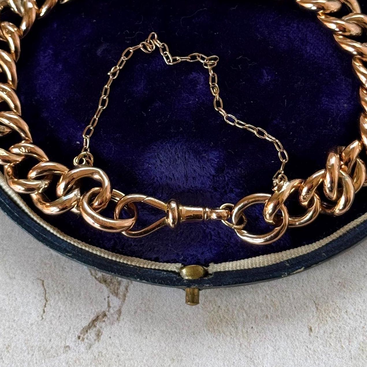 Antique Victorian 9ct Rose Gold Watch Chain Style Bracelet | Unisex Chunky Curb Chain with Dog Clip