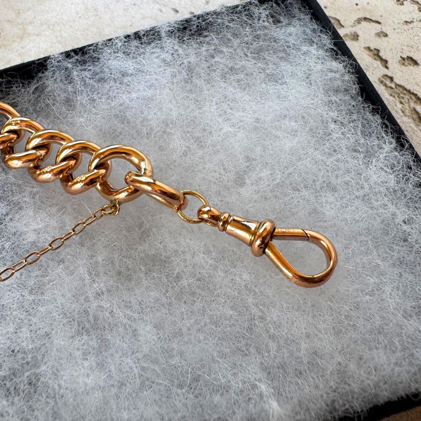 Antique Victorian 9ct Rose Gold Watch Chain Style Bracelet | Unisex Chunky Curb Chain with Dog Clip