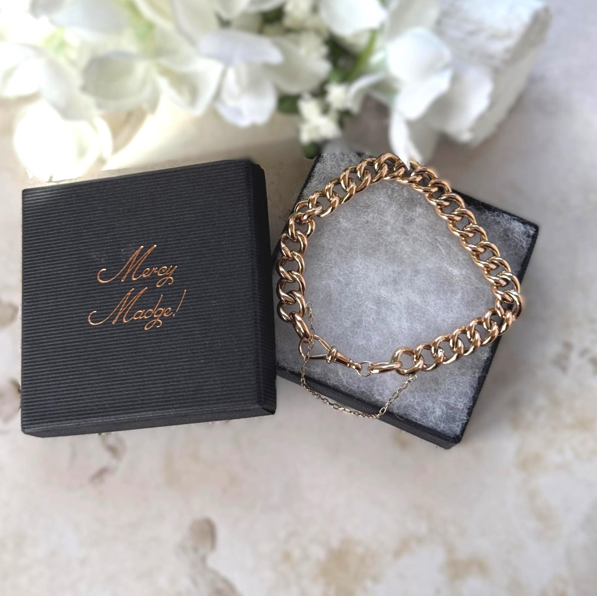 Antique Victorian 9ct Rose Gold Watch Chain Style Bracelet | Unisex Chunky Curb Chain with Dog Clip