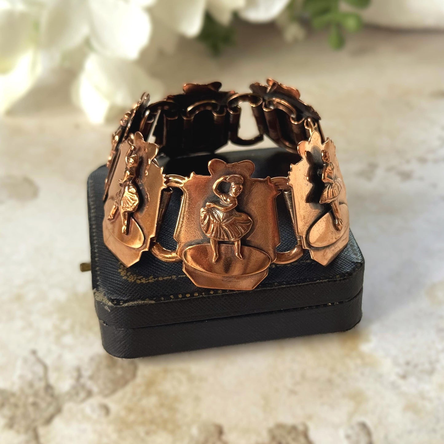 Vintage 1950s Roslyn Hoffman Copper Ballerina Bracelet | Signed Mid Century Modern Studio Jewellery