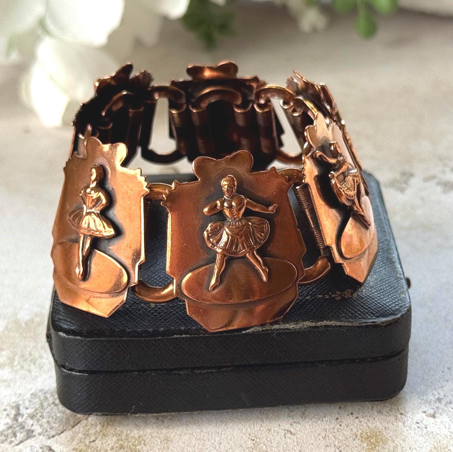 Vintage 1950s Roslyn Hoffman Copper Ballerina Bracelet | Signed Mid Century Modern Studio Jewellery