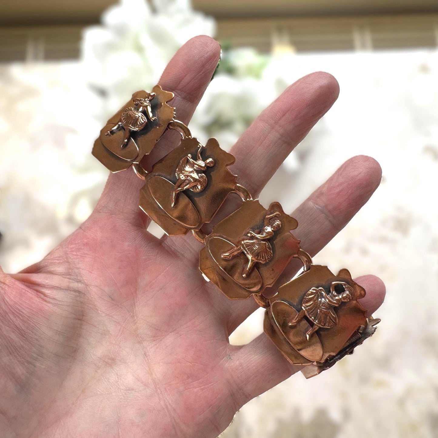 Vintage 1950s Roslyn Hoffman Copper Ballerina Bracelet | Signed Mid Century Modern Studio Jewellery