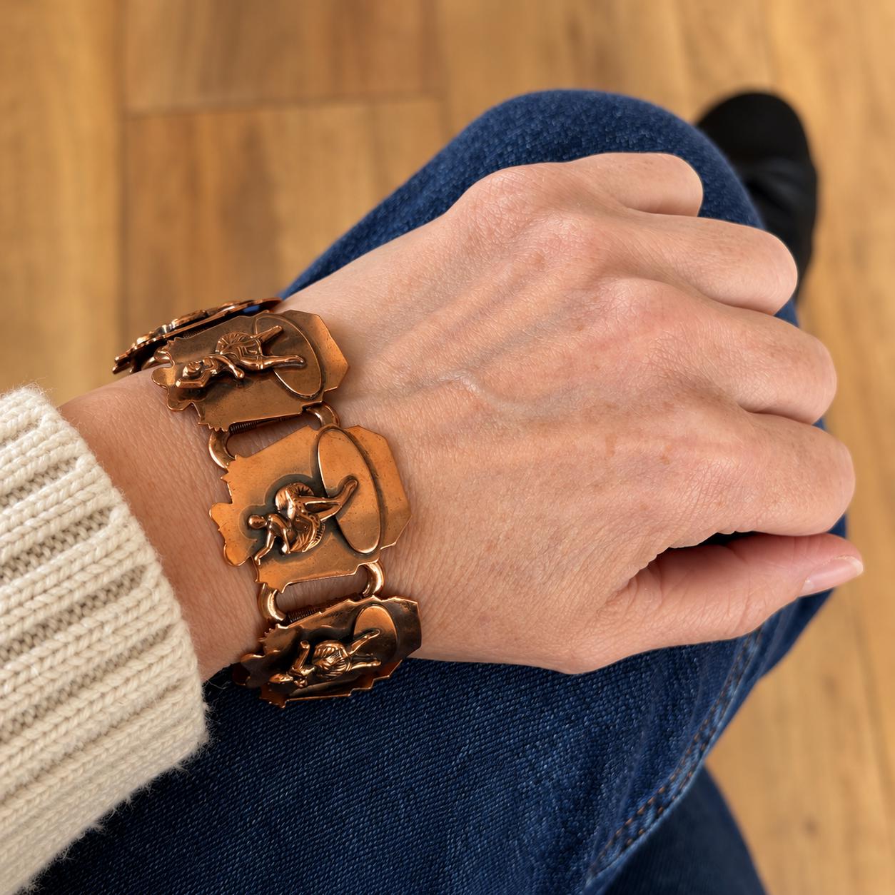 Vintage 1950s Roslyn Hoffman Copper Ballerina Bracelet | Signed Mid Century Modern Studio Jewellery