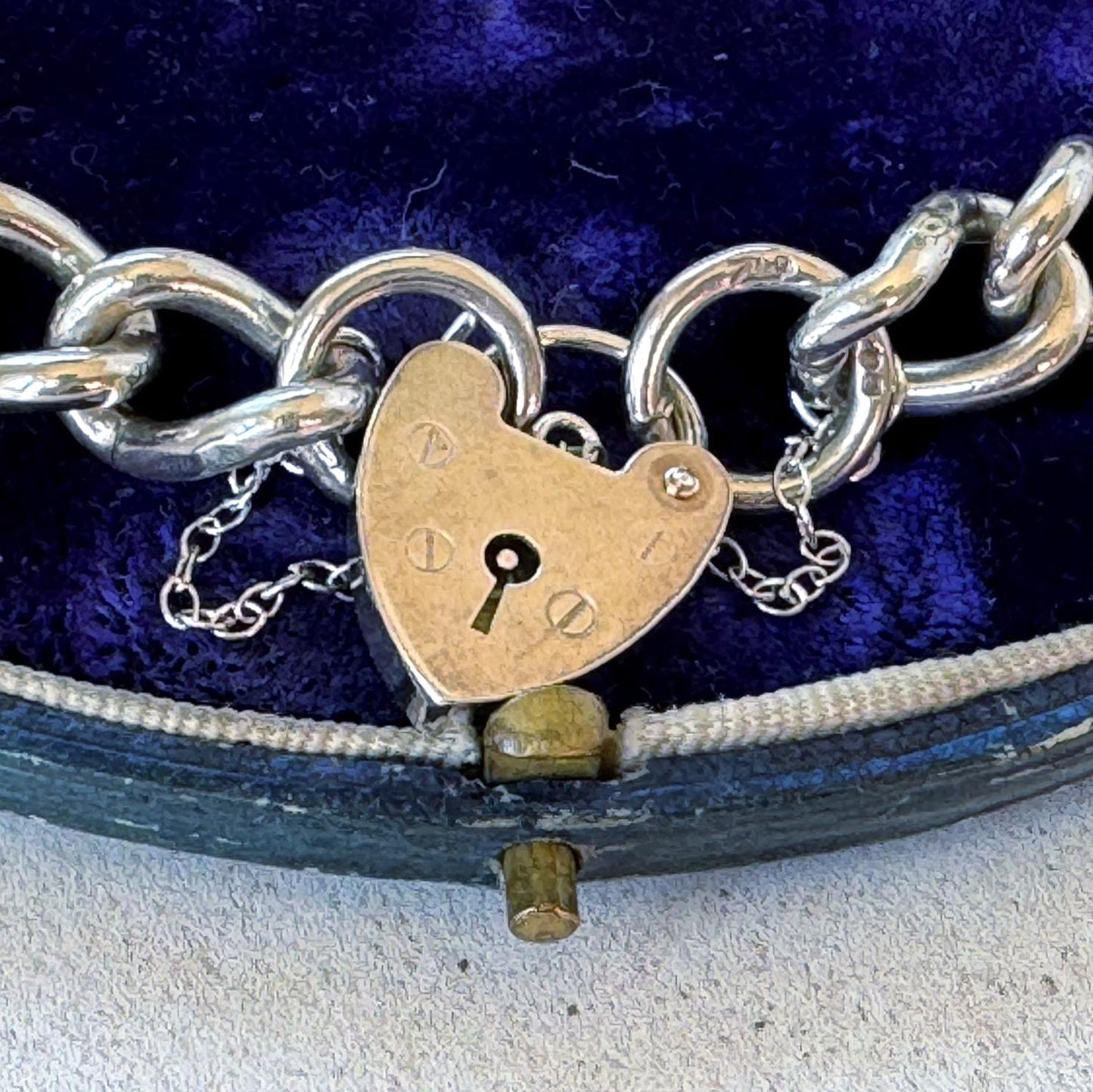 Vintage 1970s Chunky Sterling Silver Heart Padlock Bracelet, Fred Manshaw 1974 London Hallmarks