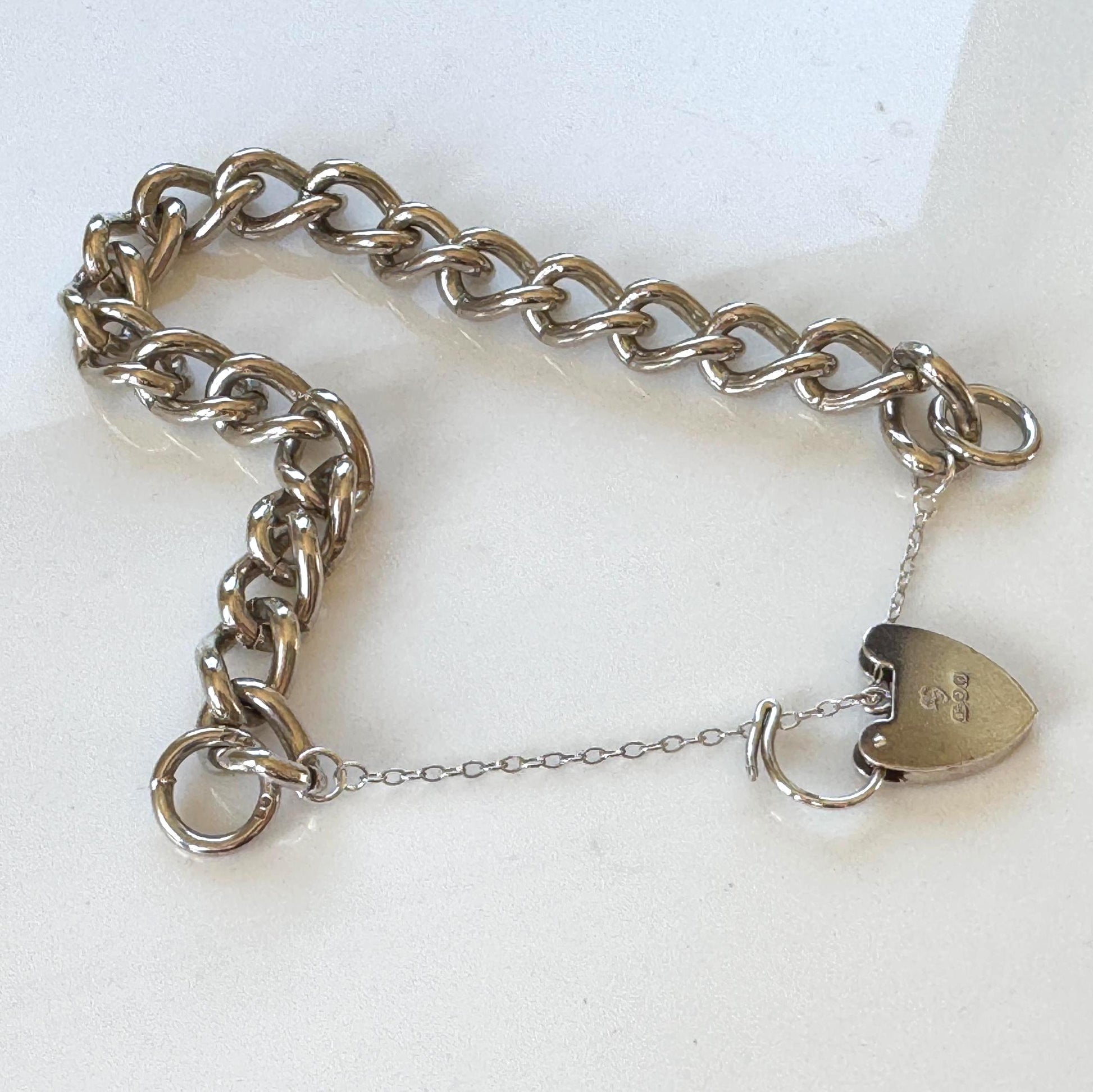 Vintage 1970s Chunky Sterling Silver Heart Padlock Bracelet, Fred Manshaw 1974 London Hallmarks