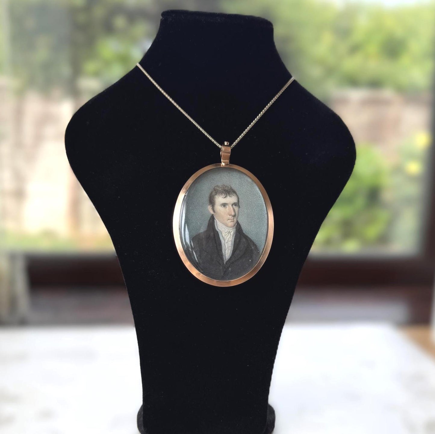 Antique Regency Portrait Miniature Pendant, Georgian Gentleman, Silver Gilt Hairwork c1800