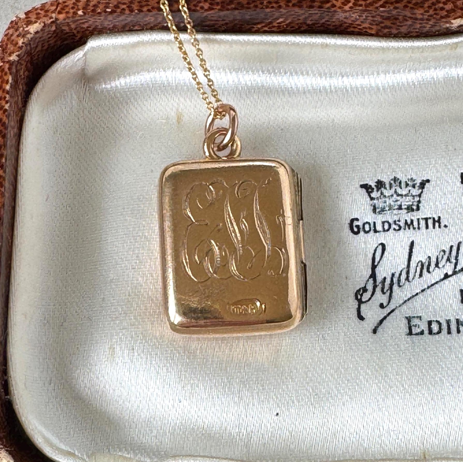 Antique Victorian Rolled Gold Rectangular Locket & Gold Filled Chain | 2-Sided Floral Engraved Pendant Necklace