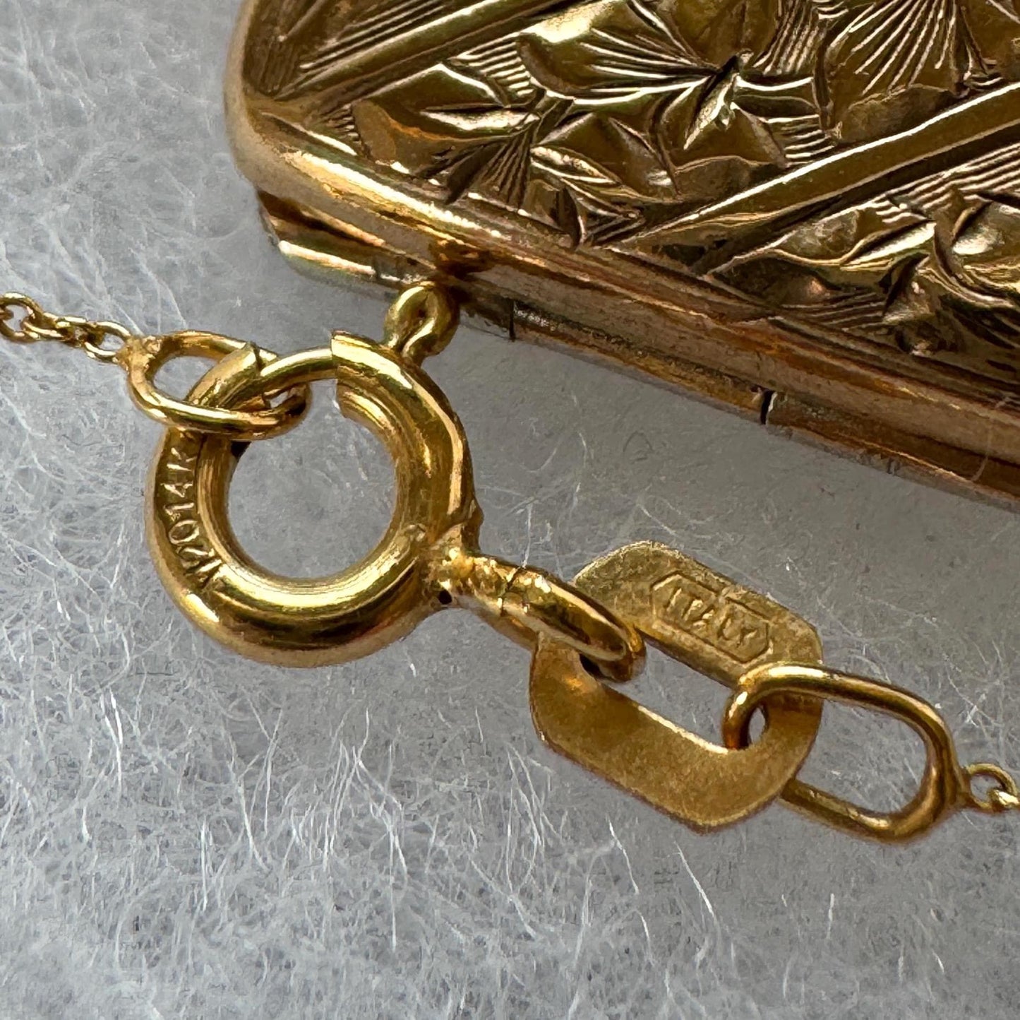 Antique Victorian Rolled Gold Rectangular Locket & Gold Filled Chain | 2-Sided Floral Engraved Pendant Necklace