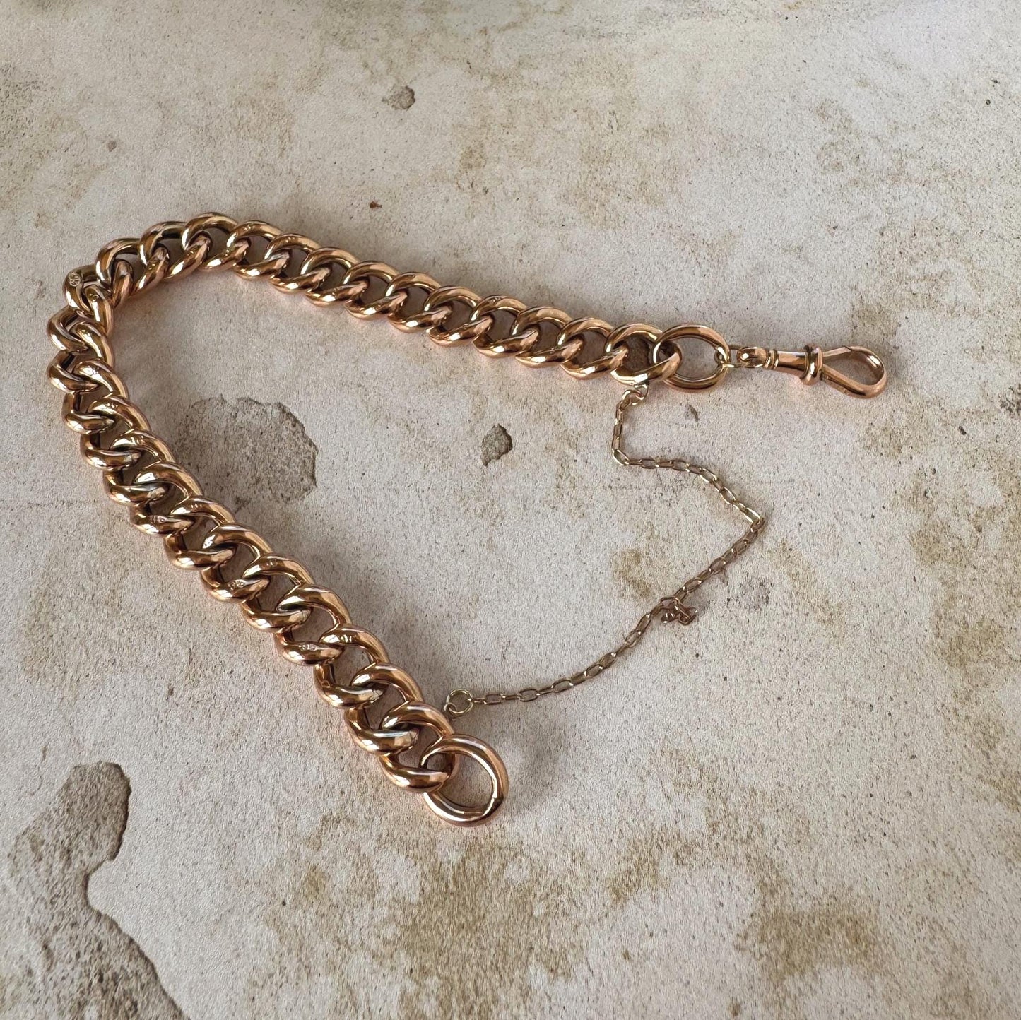 Antique Victorian 9ct Rose Gold Watch Chain Style Bracelet | Unisex Chunky Curb Chain with Dog Clip