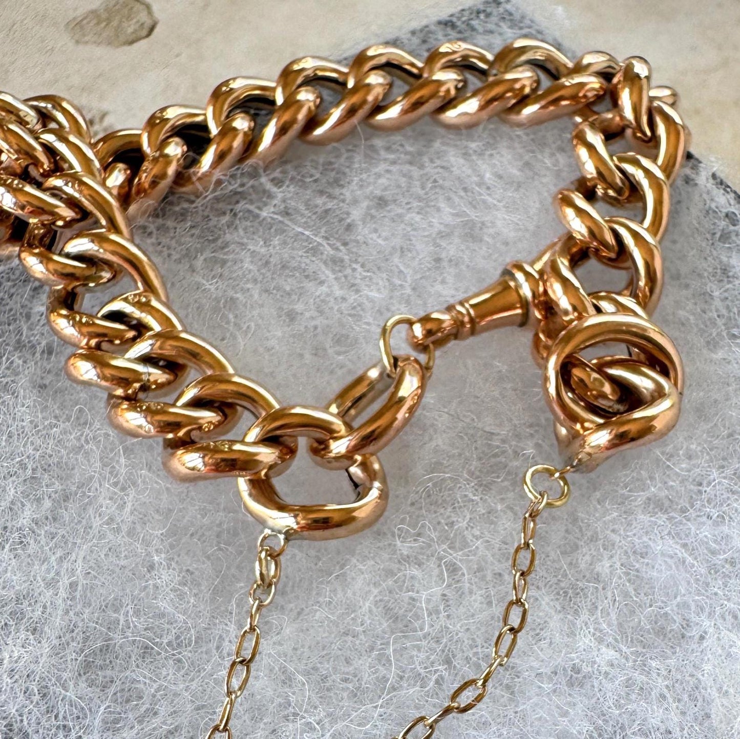 Antique Victorian 9ct Rose Gold Watch Chain Style Bracelet | Unisex Chunky Curb Chain with Dog Clip
