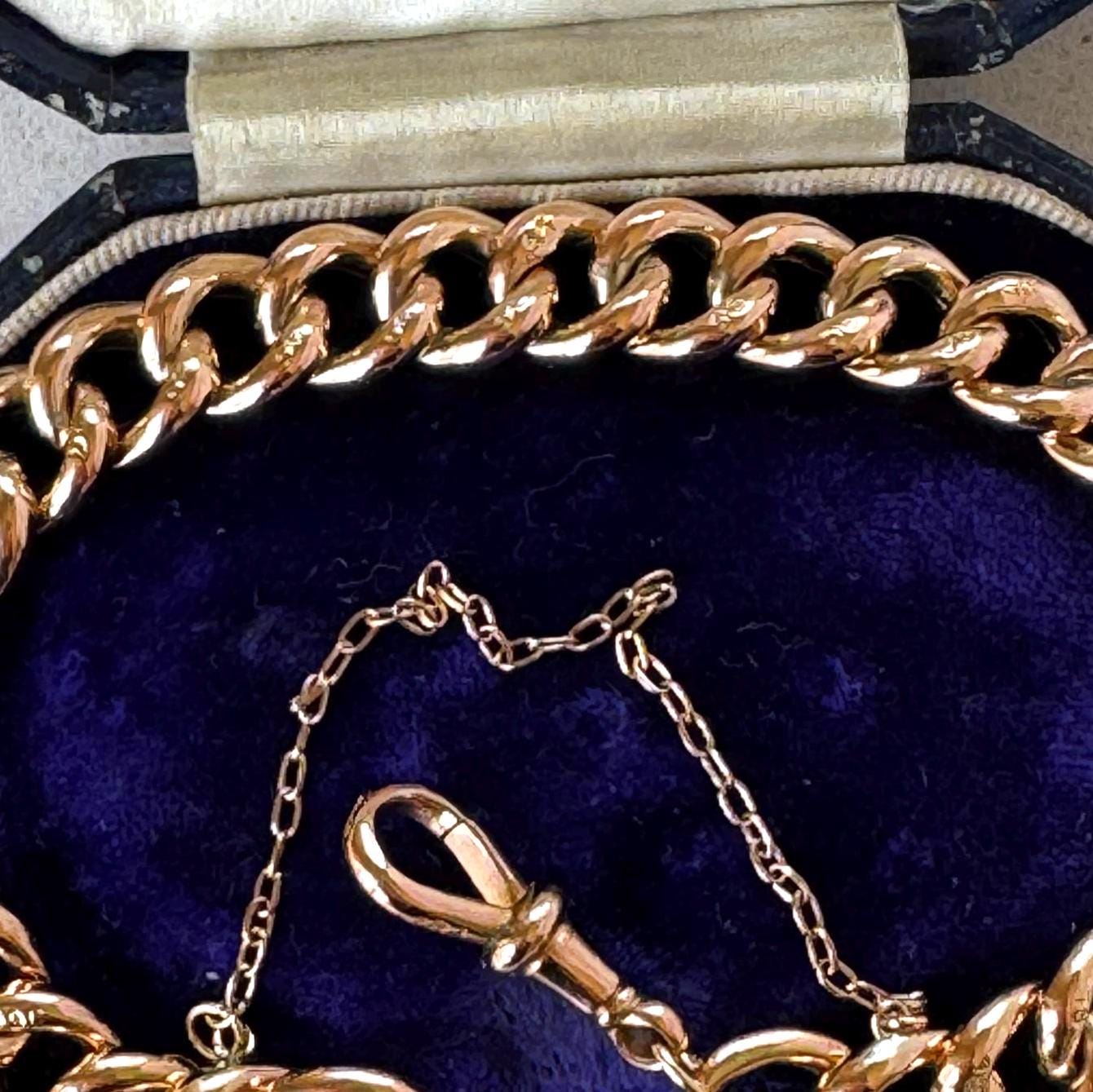 Antique Victorian 9ct Rose Gold Watch Chain Style Bracelet | Unisex Chunky Curb Chain with Dog Clip