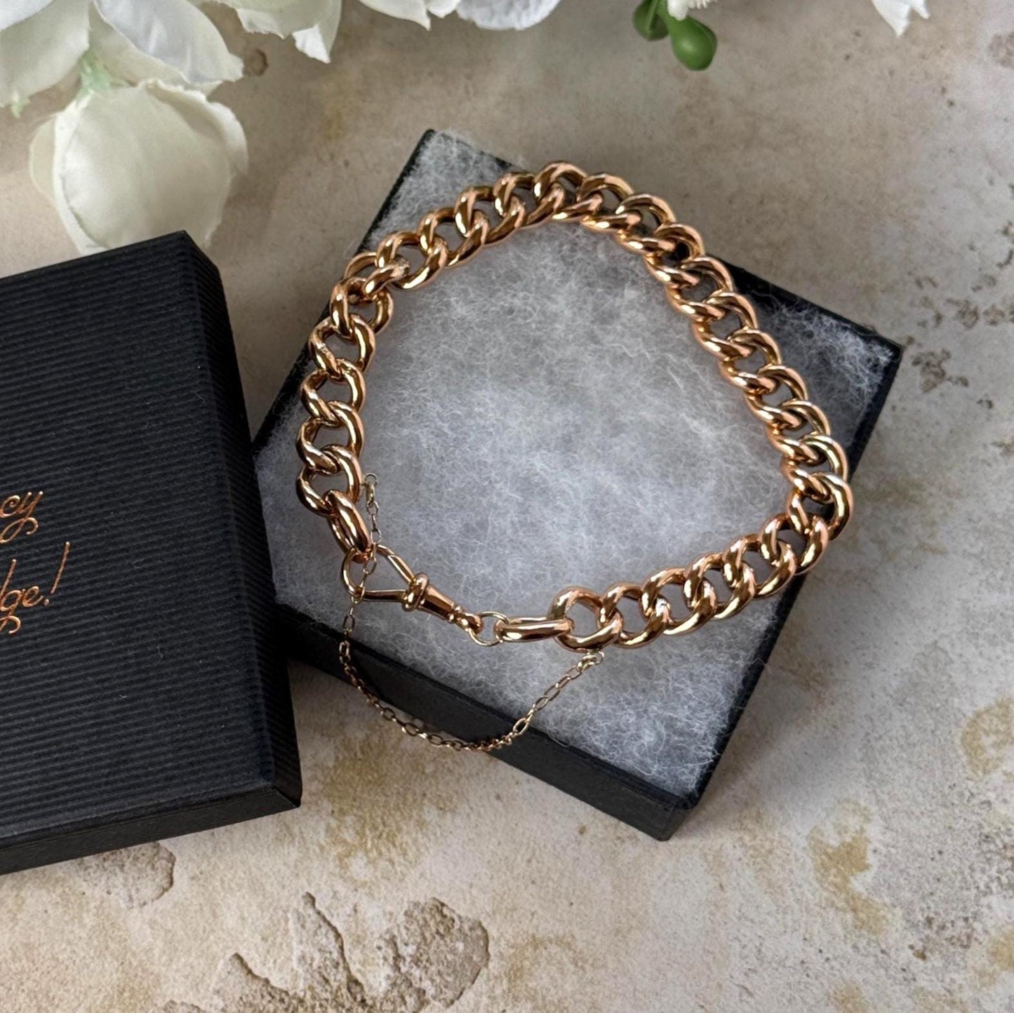 Antique Victorian 9ct Rose Gold Watch Chain Style Bracelet | Unisex Chunky Curb Chain with Dog Clip