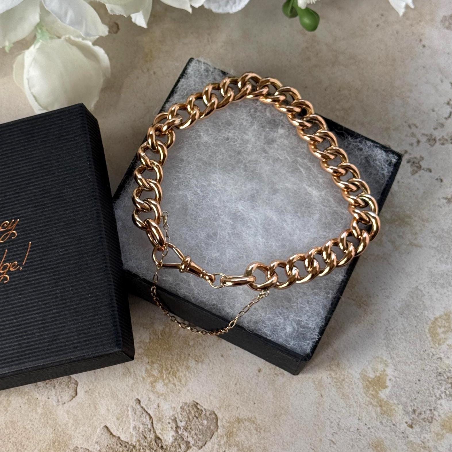 Antique Victorian 9ct Rose Gold Watch Chain Style Bracelet | Unisex Chunky Curb Chain with Dog Clip