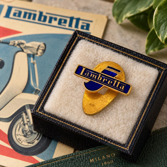 Vintage 1960s Lambretta Lapel Pin | Italian Blue Enamel Scooter Pin | Mid Century Motoring Collectible