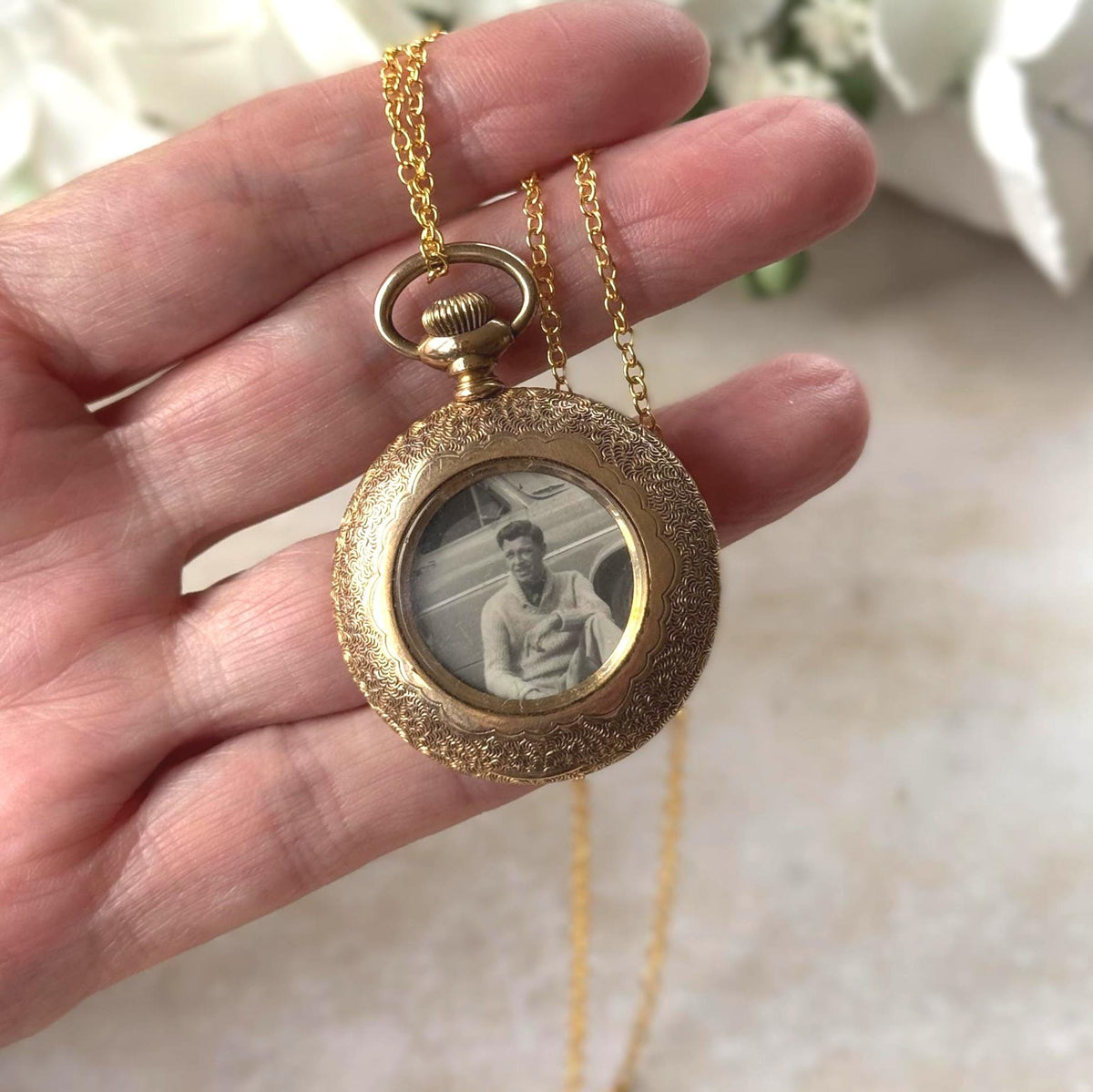 Antique Victorian Photo Locket, 14K Gold Filled Half Hunter Keepsake Pendant