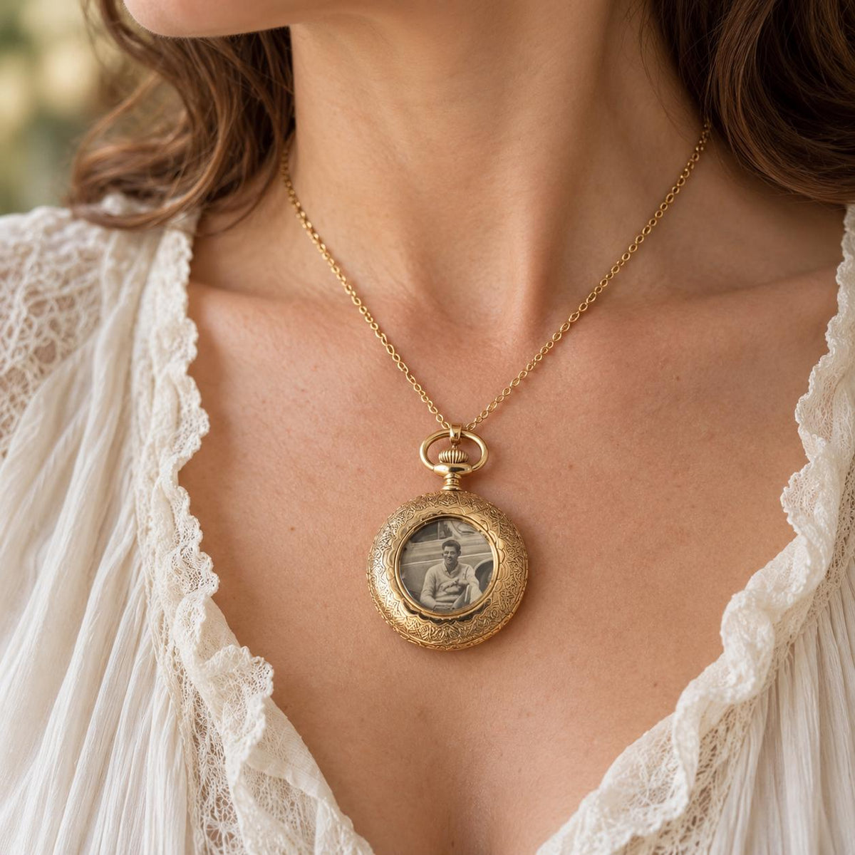 Antique Victorian Photo Locket, 14K Gold Filled Half Hunter Keepsake Pendant