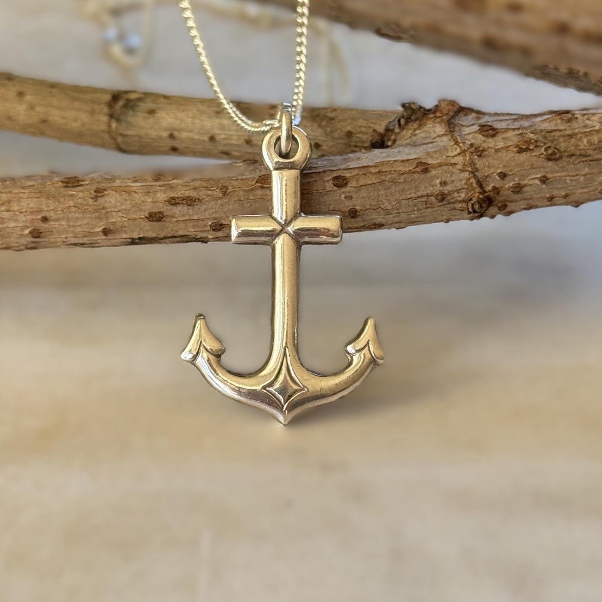 Antique Sterling Silver Gothic Cross and Anchor Pendant Necklace, Nautical Religious Jewellery