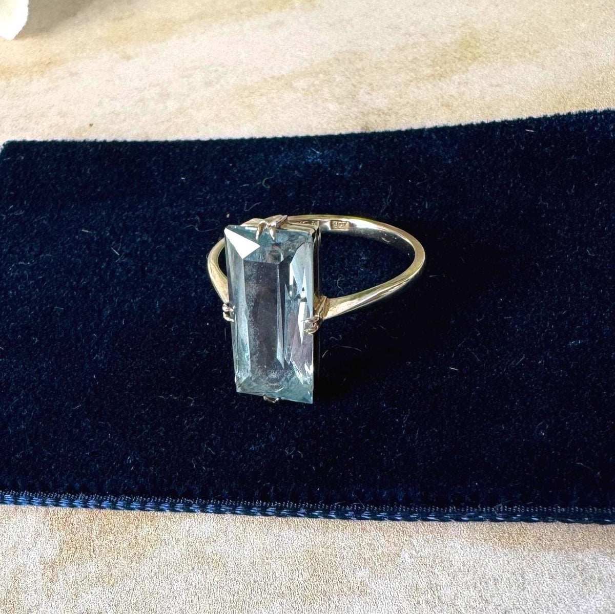 1920's Art Deco Blue Topaz 9ct Gold Jewellery Suite | Ring & Brooch | Original Fitted Presentation Case