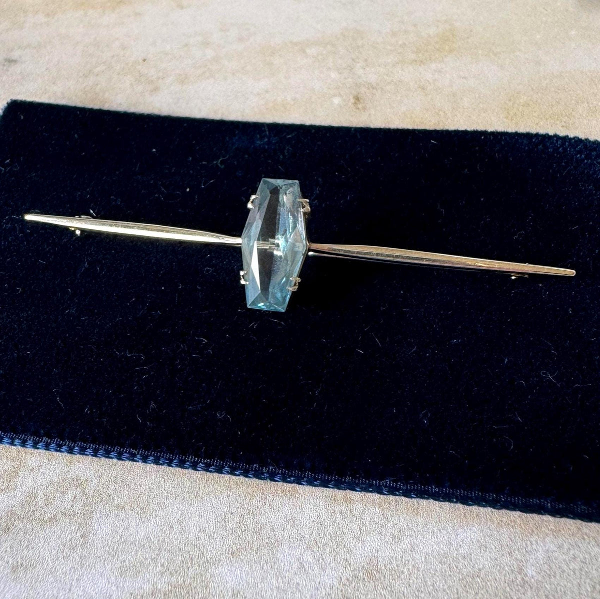 1920's Art Deco Blue Topaz 9ct Gold Jewellery Suite | Ring & Brooch | Original Fitted Presentation Case