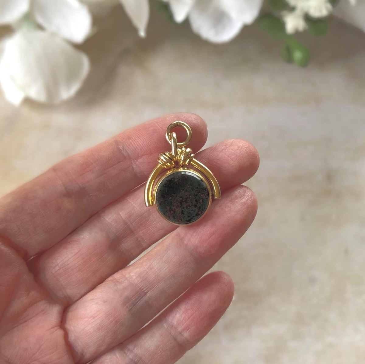 Antique Victorian Rolled Gold Bloodstone & Carnelian Spinning Fob Seal Pendant, Thomas Hopwood