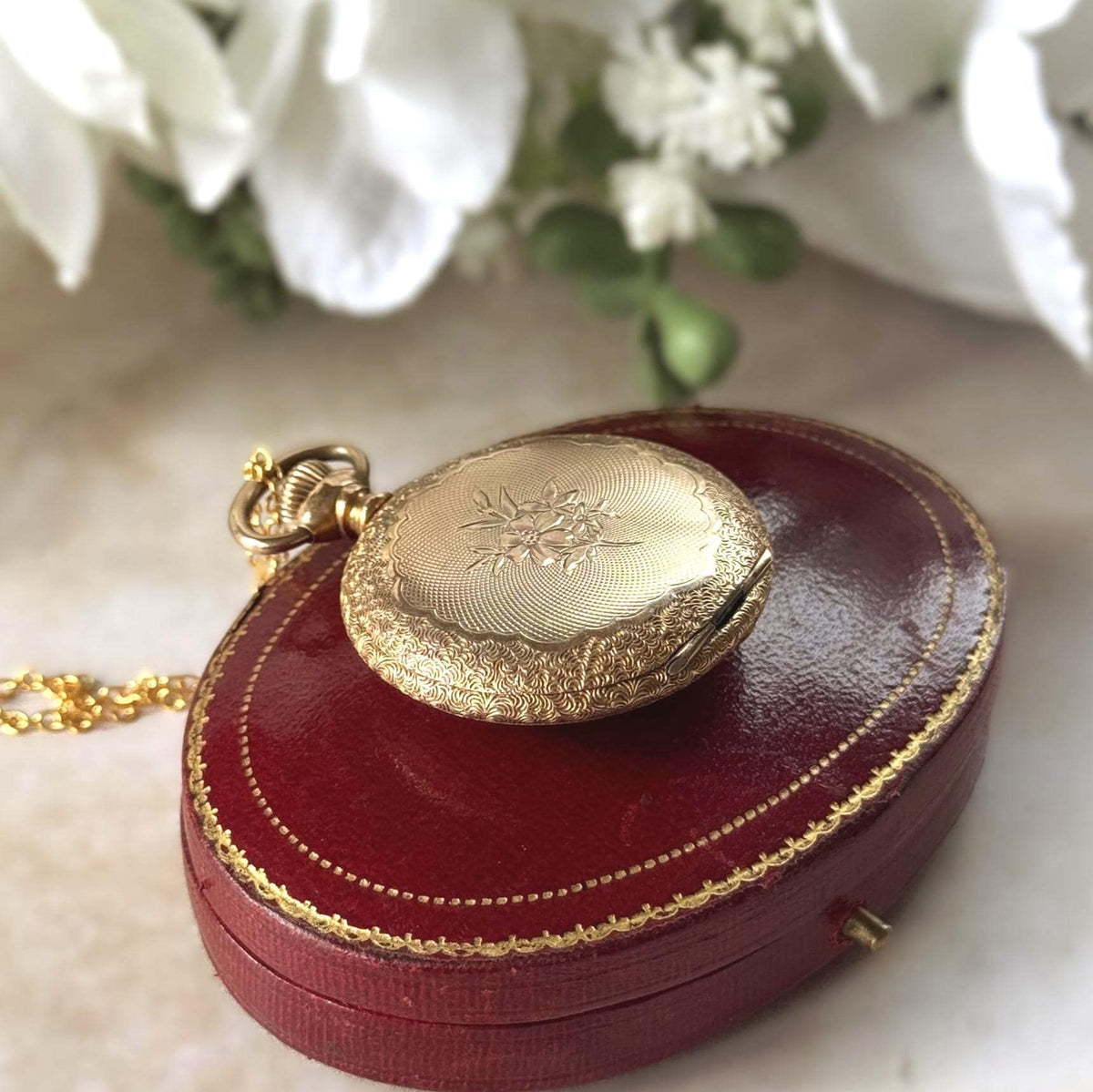 Antique Victorian Photo Locket, 14K Gold Filled Half Hunter Keepsake Pendant