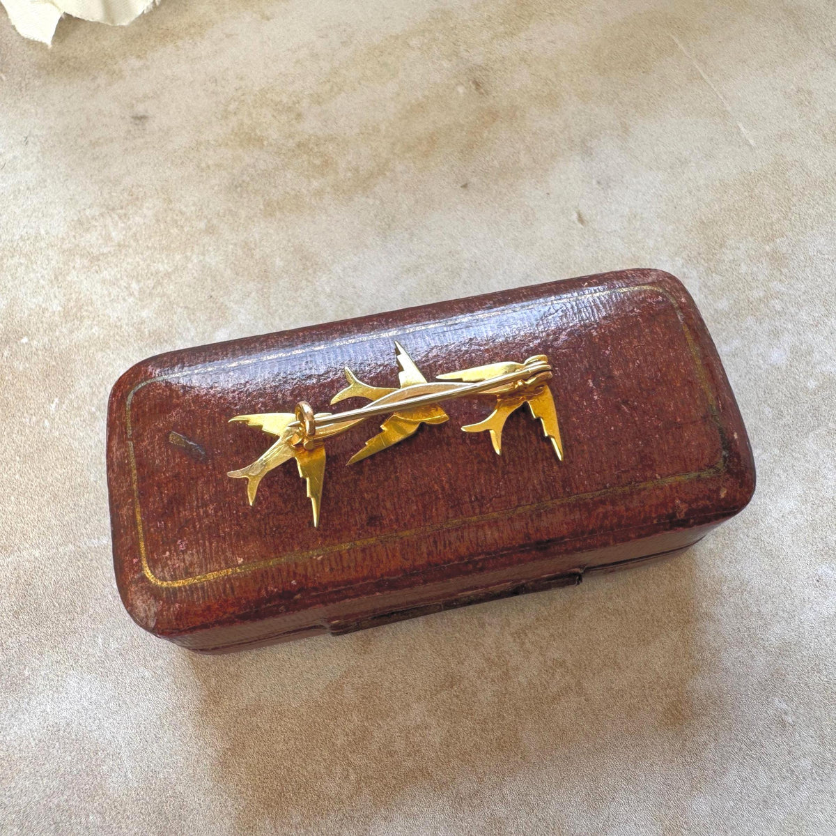 Antique Victorian 18ct Gold Swallow Brooch with Seed Pearls, Original Retailer's Box