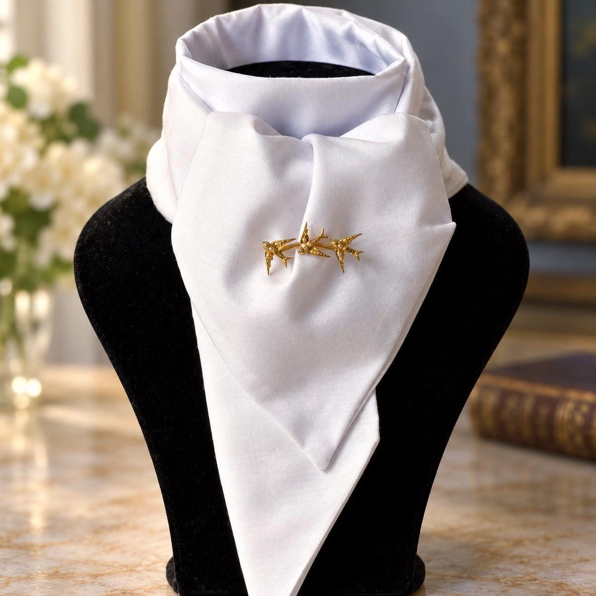 Antique Victorian 18ct Gold Swallow Brooch with Seed Pearls, Original Retailer's Box