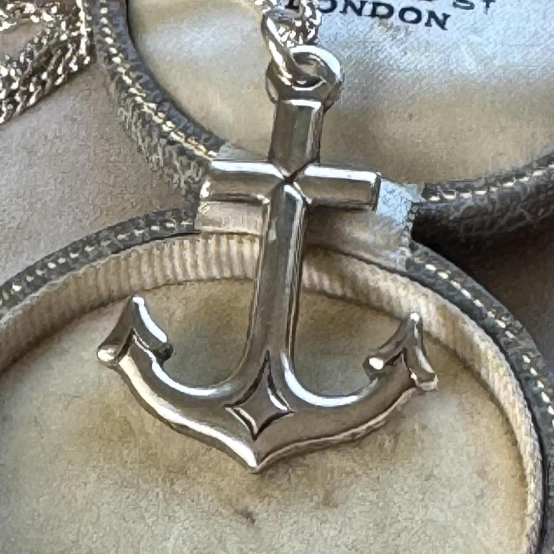 Antique Sterling Silver Gothic Cross and Anchor Pendant Necklace, Nautical Religious Jewellery