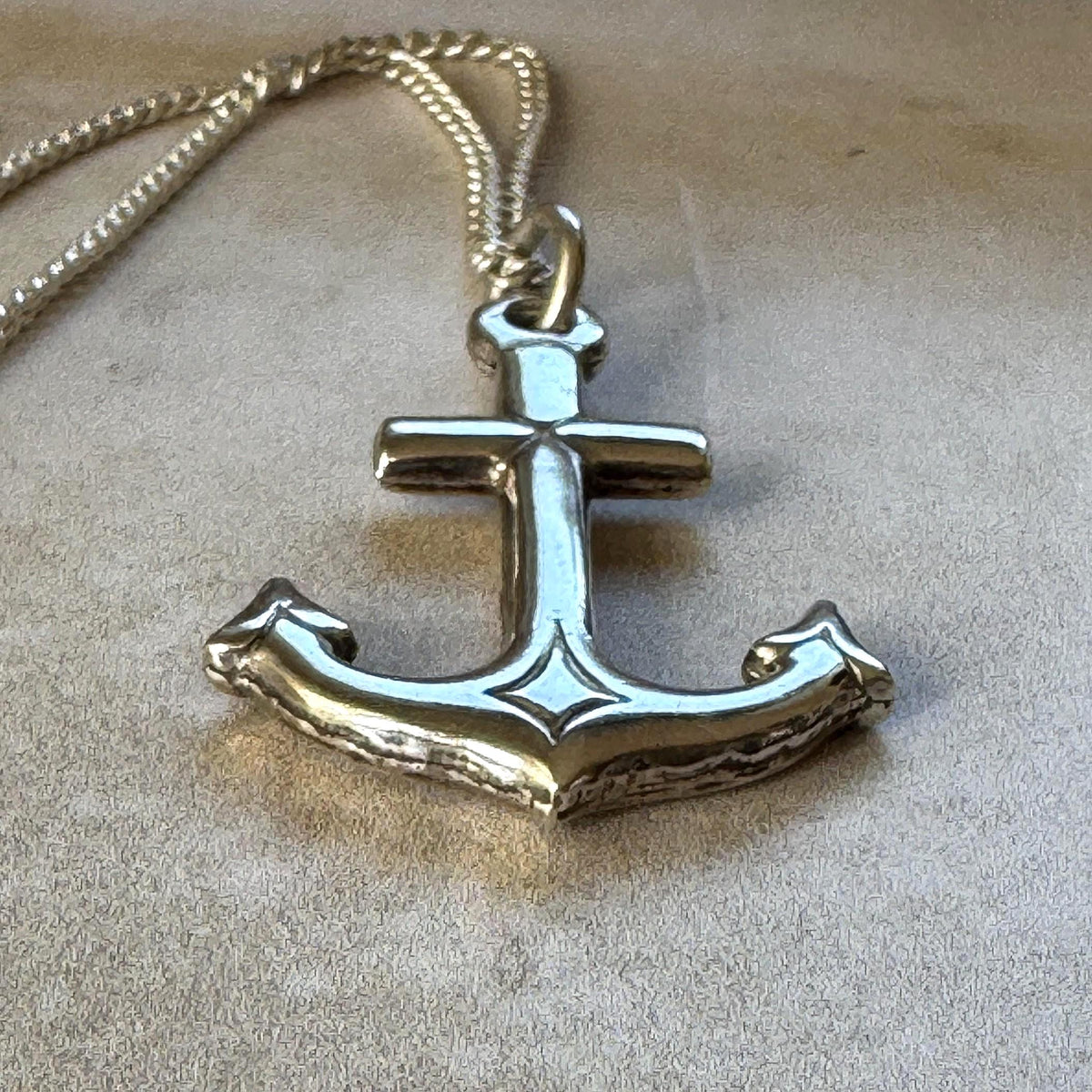 Antique Sterling Silver Gothic Cross and Anchor Pendant Necklace, Nautical Religious Jewellery