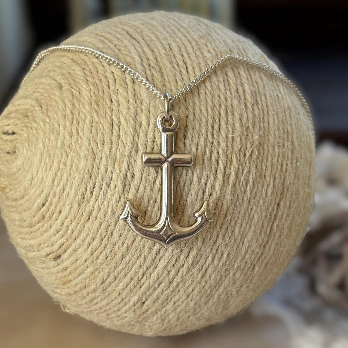 Antique Sterling Silver Gothic Cross and Anchor Pendant Necklace, Nautical Religious Jewellery