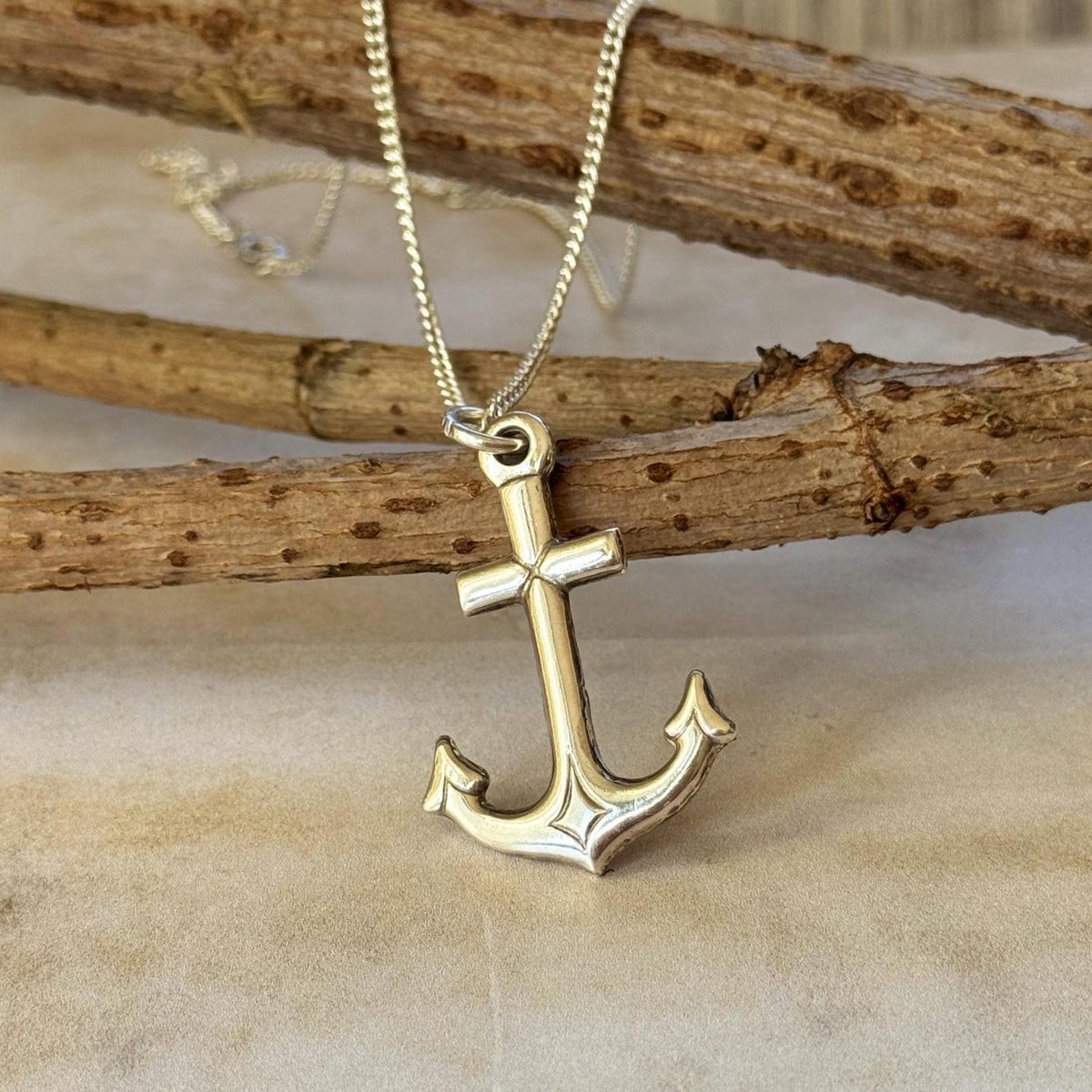 Antique Sterling Silver Gothic Cross and Anchor Pendant Necklace, Nautical Religious Jewellery