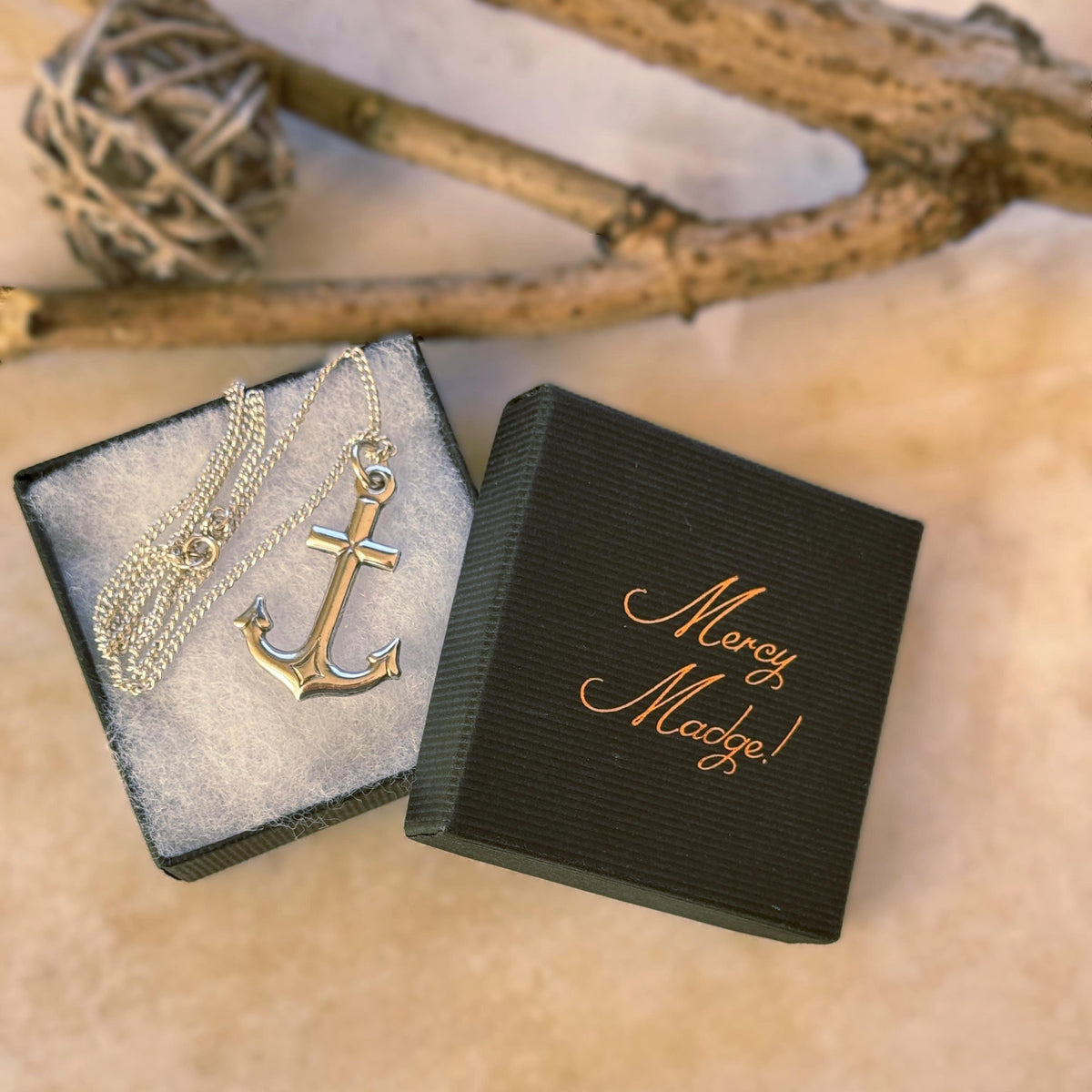 Antique Sterling Silver Gothic Cross and Anchor Pendant Necklace, Nautical Religious Jewellery