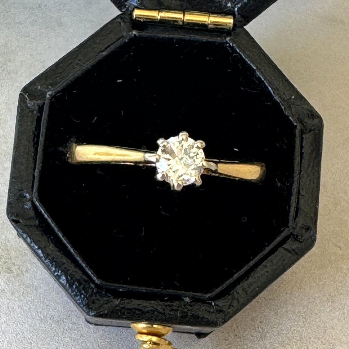 Vintage Late Art Deco Natural Diamond Solitaire Ring, 18ct Gold & Platinum, Size K or 5