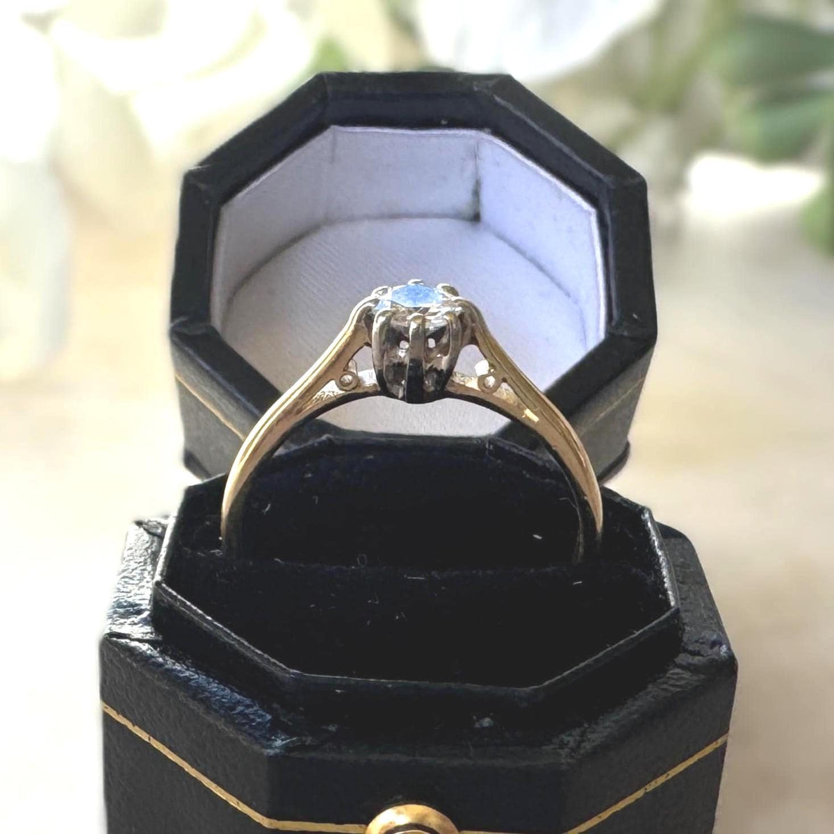 Vintage Late Art Deco Natural Diamond Solitaire Ring, 18ct Gold & Platinum, Size K or 5