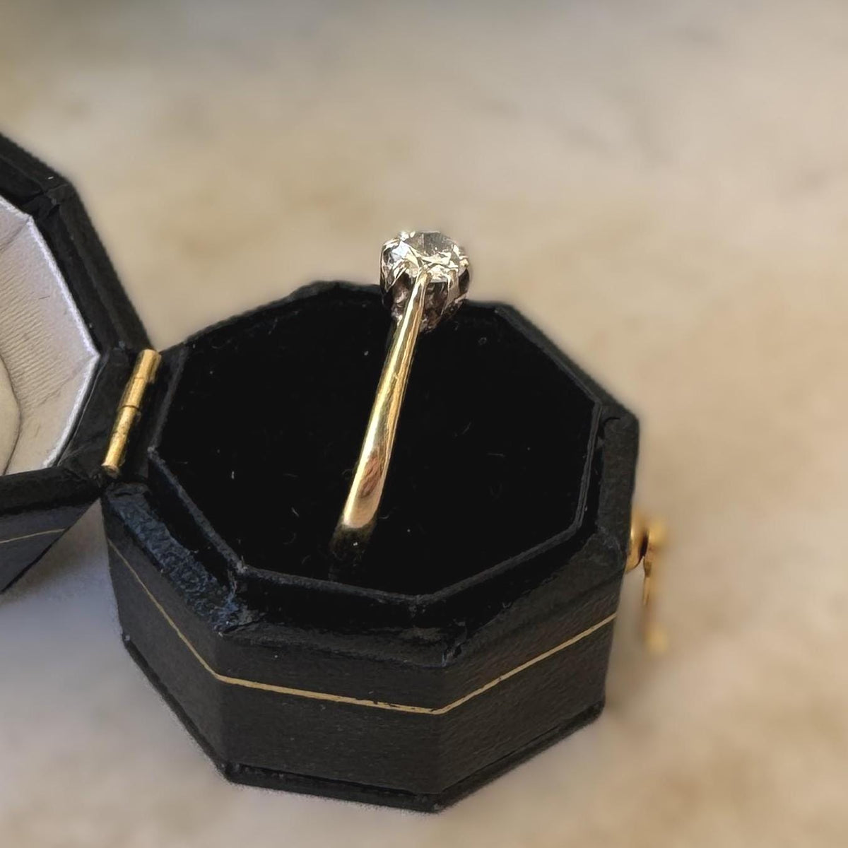 Vintage Late Art Deco Natural Diamond Solitaire Ring, 18ct Gold & Platinum, Size K or 5