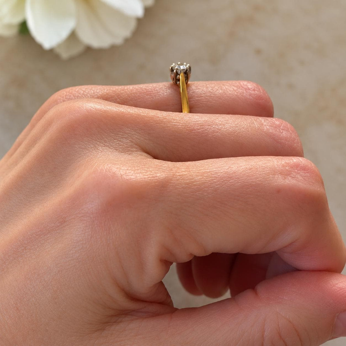 Vintage Late Art Deco Natural Diamond Solitaire Ring, 18ct Gold & Platinum, Size K or 5