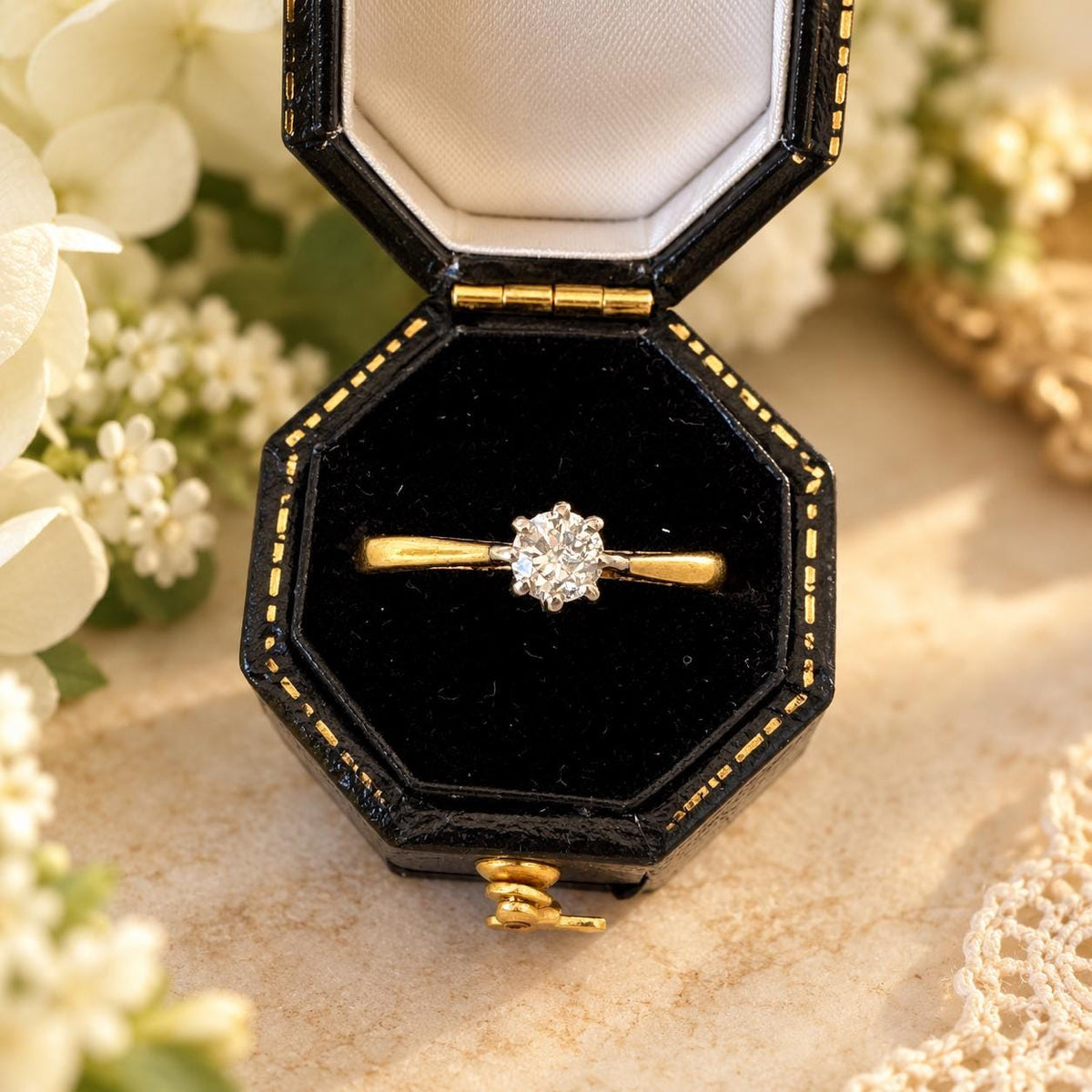 Vintage Late Art Deco Natural Diamond Solitaire Ring, 18ct Gold & Platinum, Size K or 5