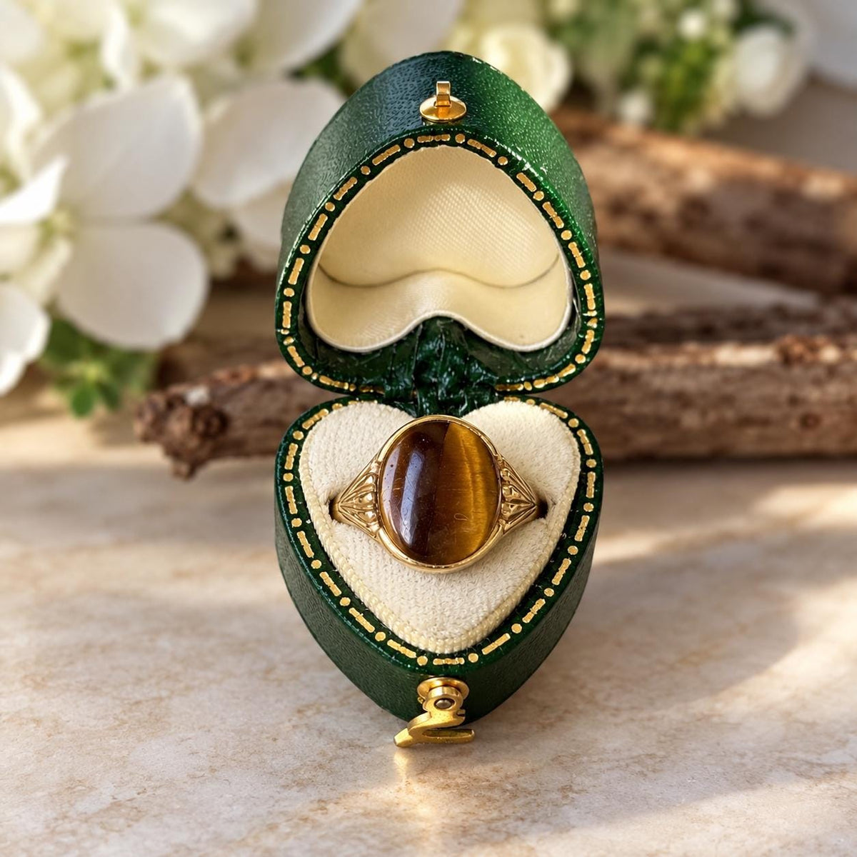 Vintage 1988 9ct Yellow Gold Tigers Eye Signet Seal Ring, Size O / 7-1/4