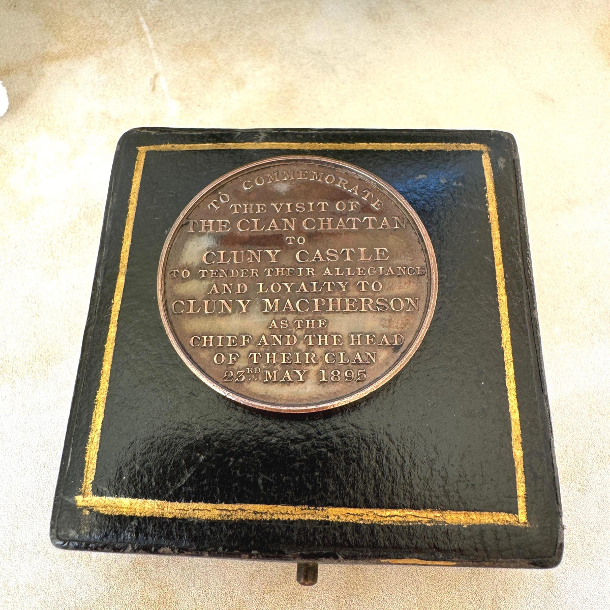 Antique Cased 1895 Bronze Medal Commemorating the Allegiance of Scottish Highland Clans Chattan and Macpherson