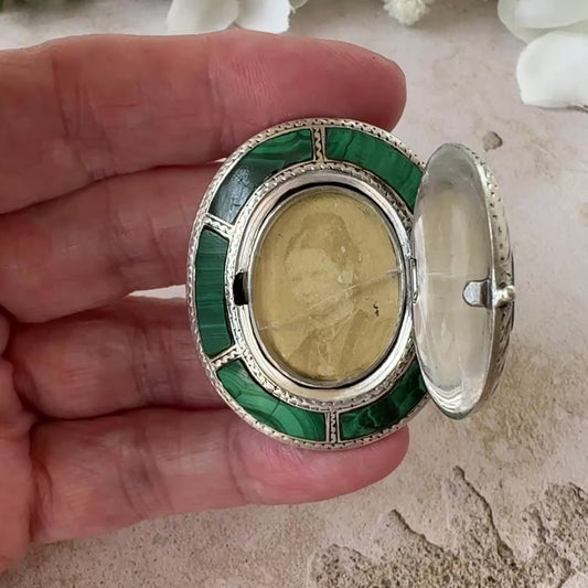 Rare Victorian Scottish Malachite Hidden Locket Brooch