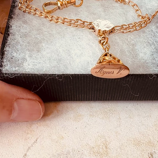 Antique Victorian Rose Gold Albertina Bracelet, Rolled Gold Watch Chain, c1880