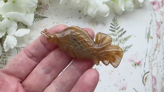 Vintage Carved Golden Brown Jade Fish Pendant